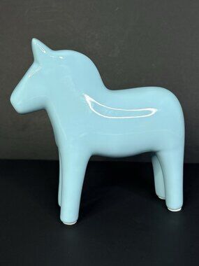 Scarce Blue Ceramic Folk Art Swedish Dalarma Horse Dala 6" Blue Décor